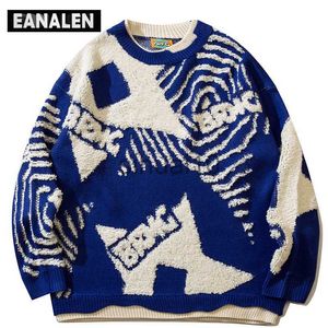 Мужские свитера Harajuku Retro Graffiti Star Jumper Jumper Свитер мужской негабаритный зимний корейский пуловер Дедушка Уродливый свитер женский гранж Y2K J230808