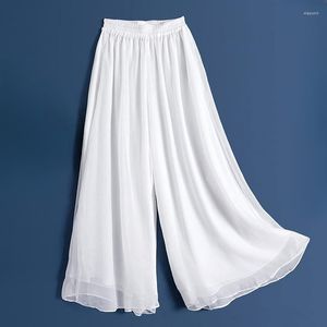 Women's Pants Hanging Chiffon Wide Leg Double Layer Flowy Versatile High Waist Loose Cropped Street Wear