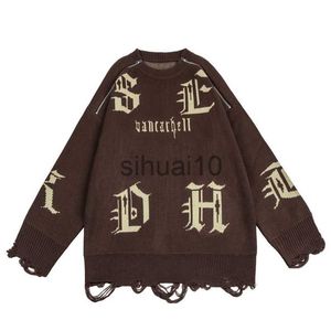 Мужские свитеры Harajuku ретро -доллар и печатный издания потерто