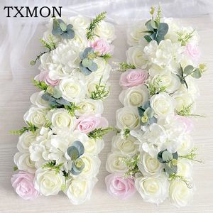 Decorative Flowers Wreaths Luxury Wedding Rose Flower Row Artificial Peony Hydrangea Road Lead DIY Background Wall Outdoor Party Arch Decor Shooting Props 230808