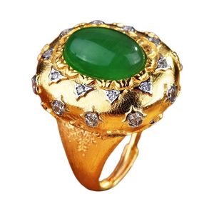 Italian Vintage Jewelry Luxury Artificial High Quality Emerald Green Stone Rings Banquet Finger Accessories For Women
