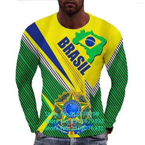 Men's T Shirts 2023 Autumn Mens Vintage Brazil Flag Long Sleeve Fashion Harajuku Ethnic Printed Brasil Tee