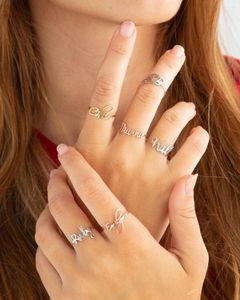 Cluster Rings Anel com Nome Simples Personalização Personalizada Ajustável Aço Inoxidável Feminino Jóias para Casal