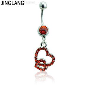 Piercing jóias moda moda coreana um botão de barriga anéis de aço inoxidável Dangle Double Heart Navel Rings Jóias do corpo L230808