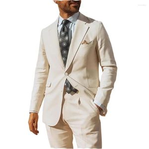 Abiti da uomo Beige Uomo 2 pezzi Vestibilità regolare Tacca Risvolto Matrimonio Sposo Prom Smoking Completo Uomo Abbigliamento Blazer sartoriale Giacca Pantaloni