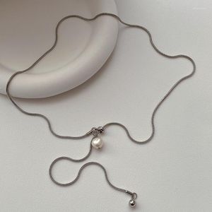 Choker Allme Simple Simulated Pearl Justerable Pendant Halsband för kvinnor Silverpläterad Tassel Stretching Gift