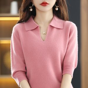 Women's Sweaters 23 Spring and Autumn Cashmere Sweater Women's T-Shirt 100% Pure Wool Knitted Sweater Loose Thin Pullover Short-Sleeved Trend 230807