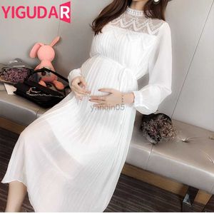 Moderskapsklänningar 2023 Spring Autumn Long Sleeve Maternity Dress Photoshoot Casual lösa raka kläder för gravida kvinnor Graviditetskläder HKD230808