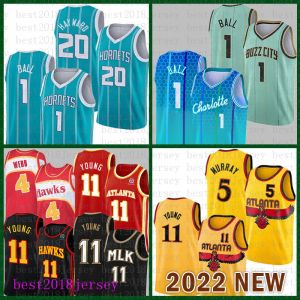 Charlotte''hornets''Basketball Jersey Charlottes Hornet 2022 New 1 20 11 5 4 Atlantas Hawk Gordon Hayward Lamelo Trae Young Dejounte Murray Spud Webb