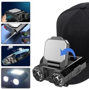 Strålkastare Mini Cap Clip Headlamp Wave Sensor USB uppladdningsbar strålkastare Vattentät ledhuvudfackla för campingfiske lykta