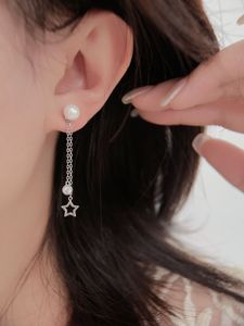 S925 Sterling Silver Earline Female Korean Style Premium Style Long Tassel Pearl Pentagram Nya modeörhängen