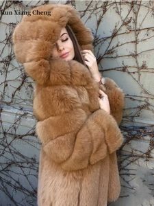 2023 herbst Winter Frauen Mit Kapuze Pelzmantel Mittlere Länge Elegante Luxus Warme Dick Gefüttert Jacke Langarm Mode Lässig T230808