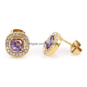 Studörhängen 1 par 304 Rostfritt stål Birthstone Ear Post Gold Plated Square Micro Pave 10mm X Post/ Wire Size20 Gauge Dr DHGARDEN DH2KO