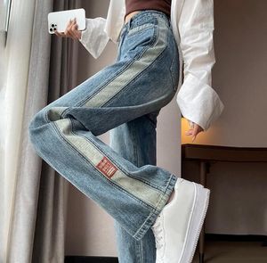 Women's Jeans Woman Clothes High Waisted Streetwear Baggy Wide Leg Vintage Fashion Stretch Blue Straight Pants