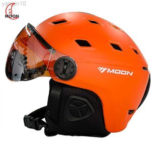 MOON Ski Helmet with Goggles, PC+EPS Ski Helmet for Skiing, Snowboarding, Skateboarding, Outdoor Sports, Black, HKD230809