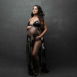 Moderskapsklänningar Spaghetti Strap Sequins Maternity Photography Outfit Se genom gravid kvinna Moderskap Foto Shoot Sequin Long Dresses HKD230808