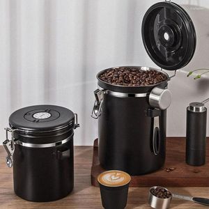 Storage Bottles 1800ML Large Capacity Coffee Container Black Stainless Steel Bean Can Sealing Filling Food