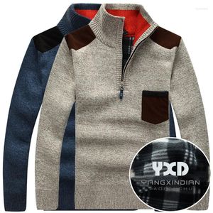 Men's Sweaters Men Clothes Knitted Sweater Cardigans Collar Winter Plus Velvet Thick Business Casual Male Half Zip Patchwork Coat