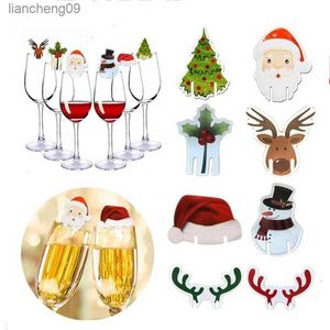 10pcs/Lot Christmas Decorations Hats Trees Champagne Glass Cup Decor Home Company Party Table Decoration Ornament New Year L230620
