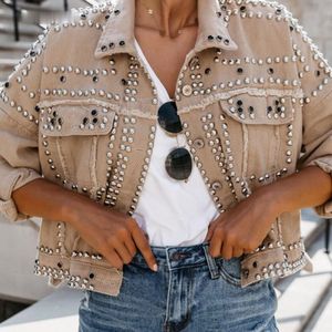 Womens Jackets Rivet Studded Denim Jacket Autumn Loose Outwear Female Students Casual Short Jeans Coats Women 230808