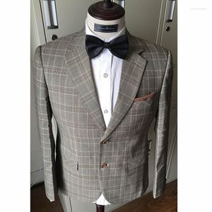 Men's Suits Grey Classic Plaid Wool Business For Men Tailored Jacket Groom Man Wedding Prom Tuxedo Blazer Pants 2 Piece Set