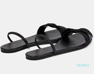 Row Bow Slingback moda minimalistyczne jedwabne wstążki Krawę oryginalne skórzane sandały z płaskim dnem dla kobiet sandałowe buty plażowe buty plażowe