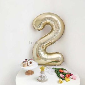 Giant White Gold 1 2 3 4 5 6 7 8 9 0 digitalt nummer Ballongljus Golden Birthday Platinum Balloons Beige Anuversary Decoration HKD230808