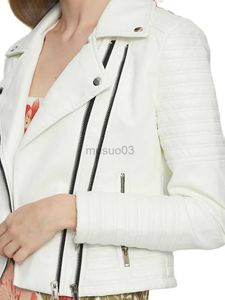 Kadın Deri Sahte 2023 Yeni Moda Kadın Motosiklet Beyaz Koyun Dinleri Ceketleri Kadın Sonbahar Kış Biker Zippers Sokak Giyim Siyah Katlar HKD230808