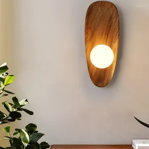 Wall Lamp Japanese Minimalist Solid Wood Living Room Light Sconce Porch LED Study Beside Nordic Modern Background Home Appliance