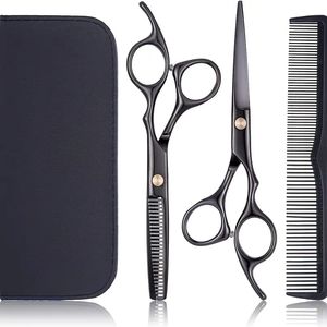 Premium Hair Cutting & Thinning Shears Kit - Professional Hairdresser Scissors Set for Home Salon Use (Black)