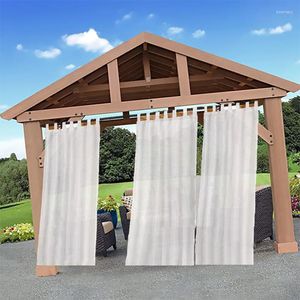 Curtain Outdoor Linen Blended Simple Solid Color Semi-Blackout Pavilion Tube Partition Drapes For Porch Cabana 1 Pc