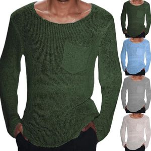 Men's Sweaters Mens Big Tall Shirts Blank Tee Knitwear Solid Color Long Sleeved Pocket Knitted Sweater