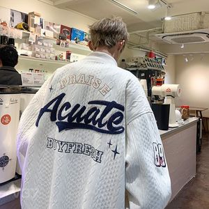Men's Jackets Letter Embroidery for Men Clothing High Street Vintage Flocked Jacket Casual Loose Fly Mens Tops 230807