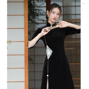 Abbigliamento etnico Donna Moda Nero Rosa Retro Qipao Stile cinese Cheongsam Sexy Lady Nightclub Bodycon Party Abito da sera Vintage