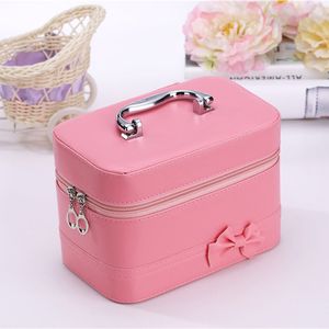Cosmetic Bags Cases Portable Cosmetic Case Zipper Storage Bag Bow Jewelry Storage Box Desktop With Mirror Makeup Box Woman Travel Cosmetic Organizer 230808