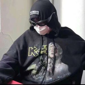 Vetements Zip Up Hoodie 고품질 남자 후드 가드 영화 인쇄 캐주얼 까마귀 스웨터 대형 까마귀 남자 패션 탑