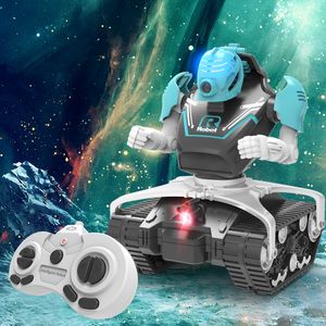 ElectricRC Animals 2023 Controle Remoto Robot Tank Brinquedo para Crianças Estilo Vintage Future Cop Rotating Light Music RC Electric Chariot Toys For Kids 230807