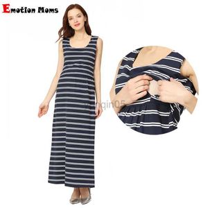 Maternity Dresses New Summer Maternity Long Dress Women Pregnant Dress Sleeveless Stretch Cotton Stripe Breastfeeding Lactancia Clothes HKD230808