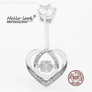 Hellolook Nowy serc brzucha pierścionka 925 srebrne pępek dla kobiet seksowne błyszczące cyrkonowe brzuch biżuteria L230808