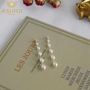 Hoop Huggie Ashiqi White Water Pearl Pearl Długie kolczyki dla kobiet z 925 srebrnym ręcznie robionym biżuterią mody 230807