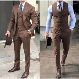 Men's Suits 6 Colors Men 3 Pieces Peaked Lapel Costume Homme Business Tuxedos Wedding Groom Prom Slim Fit Blazers For
