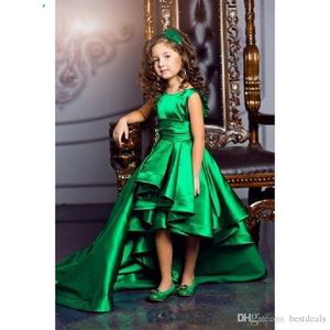 مرحبًا Lo Green Satin A Line Plates Sash Girls Flower Girls Dresses Kids Sactal Children Drity Dresses Girls Pageant Organts310e