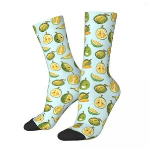 Conjunto de meias masculinas vintage durian frutas comida unissex hip hop sem costura estampado engraçado meia tripulação presente