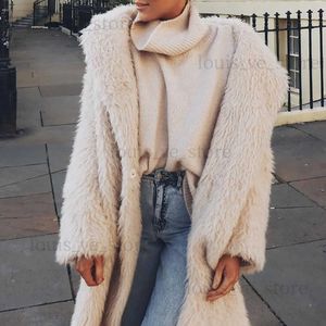 Winter Long Warm Teddy Faux Fur Coat For Women Solid Color Plush Loose Vintage Lamb Wool Jacket Turn-dowm Collar Casual Coat T230808