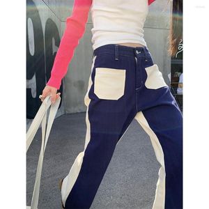 Jeans da donna Unique Color Blocking Pocket Straight On The Street 2023 Vendita di pantaloni Micro Pull a contrasto