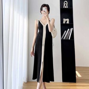 Maternity Dresses 2602# Spring Summer Knitted Maternity Long Dress Sleeveless Vest Sling Clothes for Pregnant Women Chic Ins A Line Slim Pregnancy HKD230808