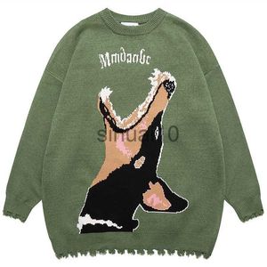 Мужские свитеры осени мужчины негабаритные вязаные джампер -свитера Harajuku Fashion Casual Pullovers одежда хип -хоп собака графическая уличная одежда J230808