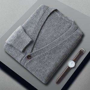 Suéteres Masculinos Caxemira Mistura de Algodão Cardigã Masculino Outono Inverno Decote em V Único Seios Negócios Cardigans de Malha Casual 230807