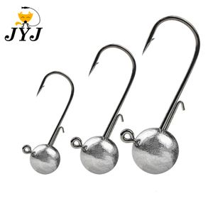 Balıkçılık kancaları 10pcslot büyük kafa jigs kancası 1g-20g Tüm boyutta yuvarlak top jig kancası otsuz uzun saplı jig kafası Yumuşak solucan balıkçılık için 230807