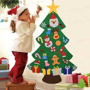 DIY Felt Christmas Tree Christmas Decoration for Home New Year Navidad 2023 Christmas Ornaments Santa Claus Xmas Tree Kids Gifts L230620